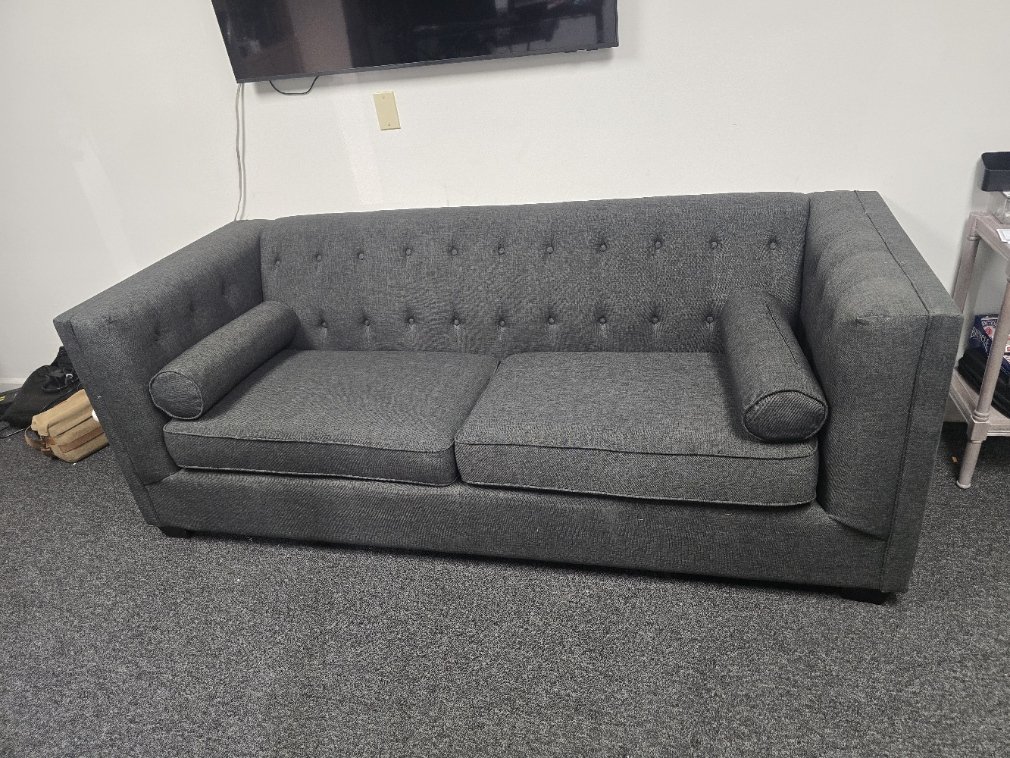 Coaster Fine Furniture Gray Tufted Tuxedo Sofa with Bolster Pillows