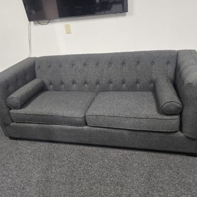 Coaster Fine Furniture Gray Tufted Tuxedo Sofa with Bolster Pillows