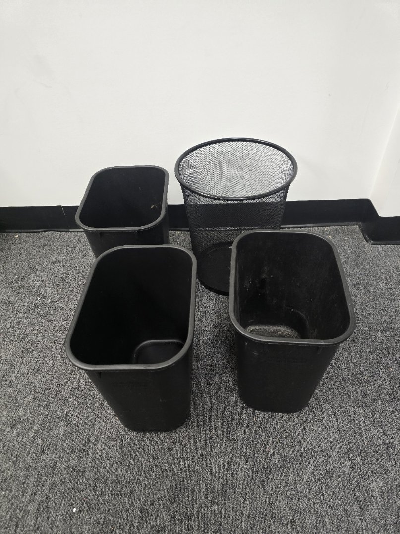 Office Trash Cans Wastebaskets Black Plastic & Mesh - Lot of 4