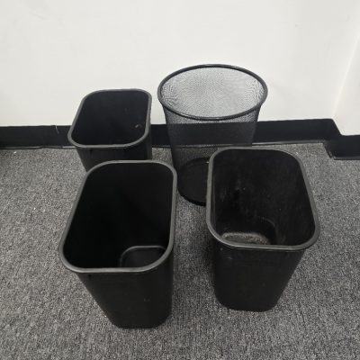 Office Trash Cans Wastebaskets Black Plastic & Mesh - Lot of 4