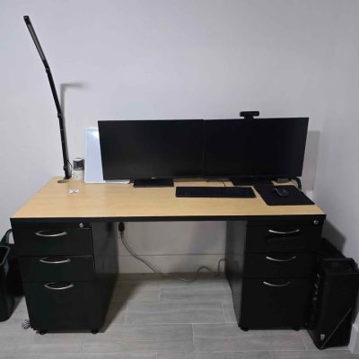 Large Office Desk with Dual Metal File Cabinets